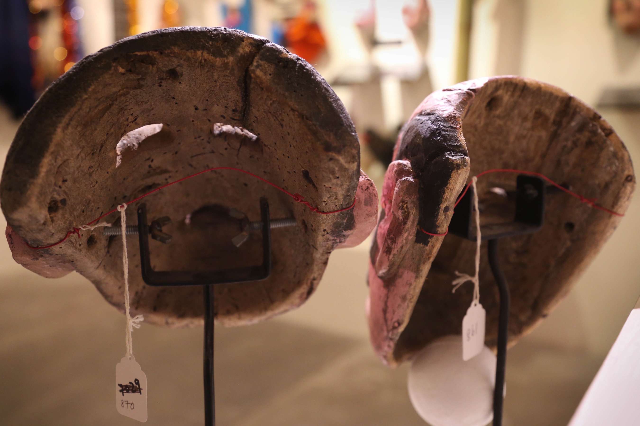 Older masks are carved from a single piece of wood and these two show the skill of the maker, due to the thinness of the mask, making it easier to wear for longer periods of time.