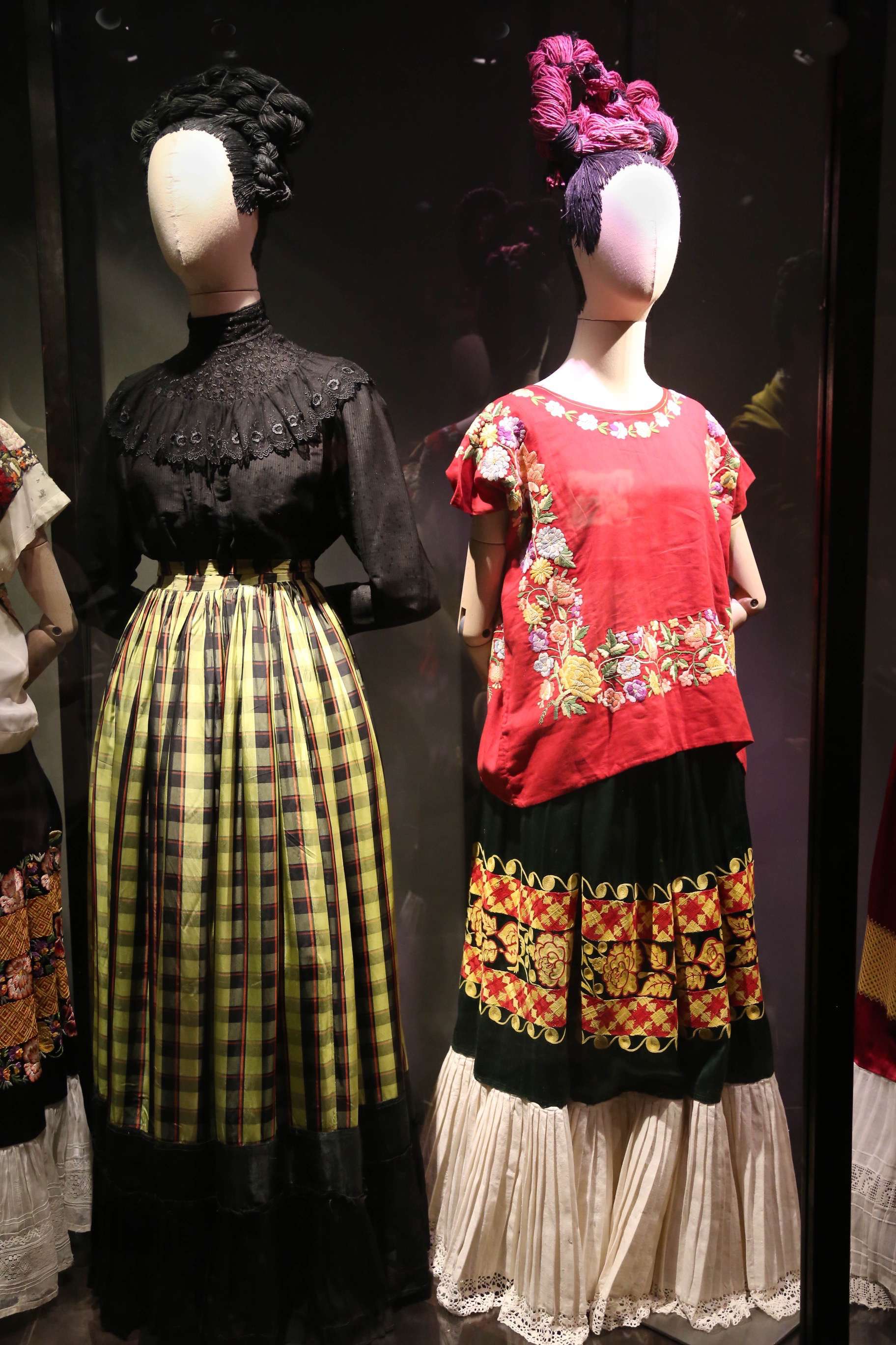 Frida Kahlo adopted a style of dress that was as much cultural as well as disguise of the harnesses she had to wear.